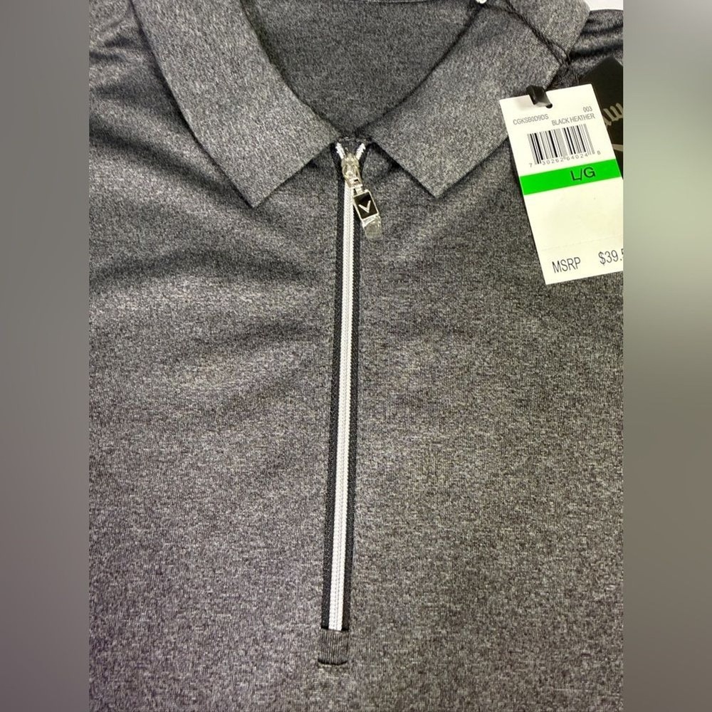 NWT Callaway Women Large Gray Black Heather Zip Collar Golf Polo Activewear - Picture 5 of 8